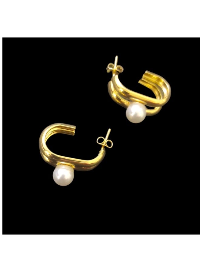 Radiant Elegance: Gold-Plated Stainless Steel Pearl Earrings – Modern Luxury for Every Day - Image 4